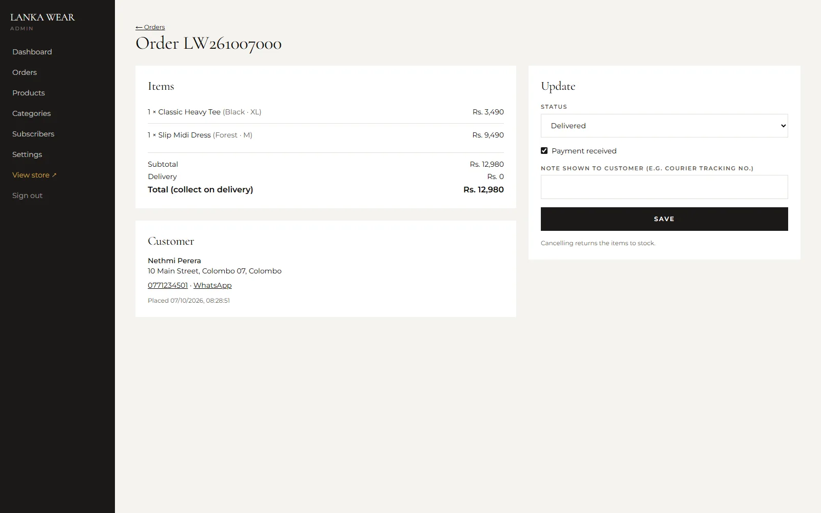 Admin order detail