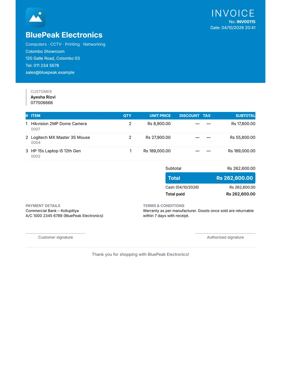 A4 invoice in the Modern design