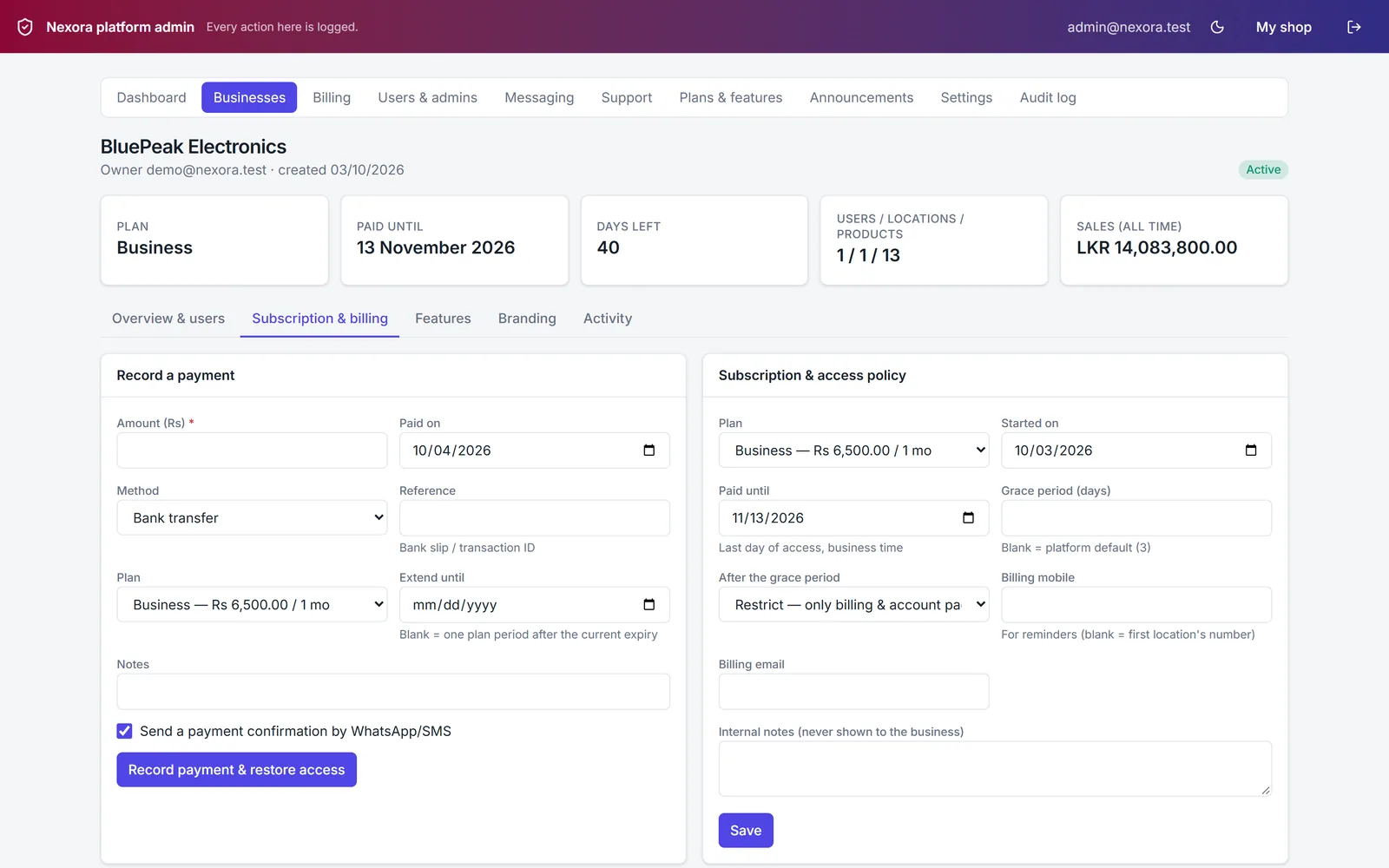 Recording a subscription payment